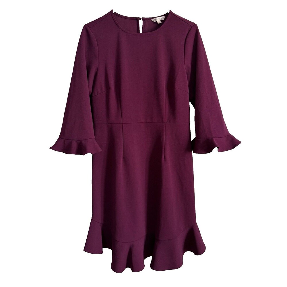 Nanette Lepore Plum Ruffle Bell Sleeve Flounce Hem Shift Dress Womens Size 6